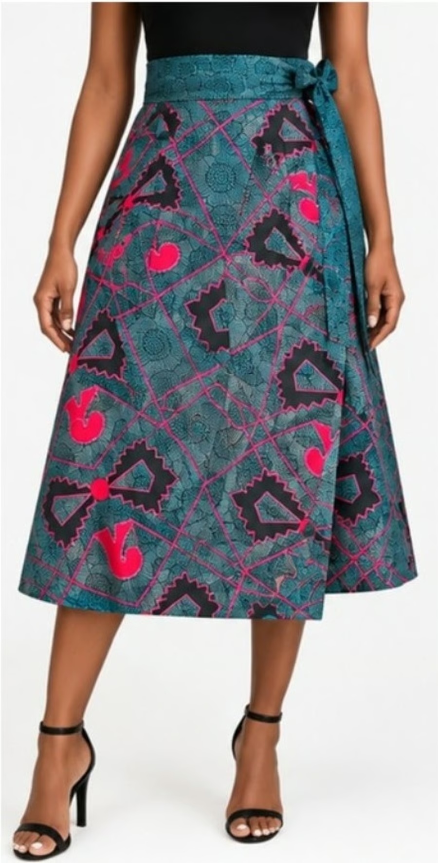 Actual African print cotton wrap skirt with pockets, UK size 14
